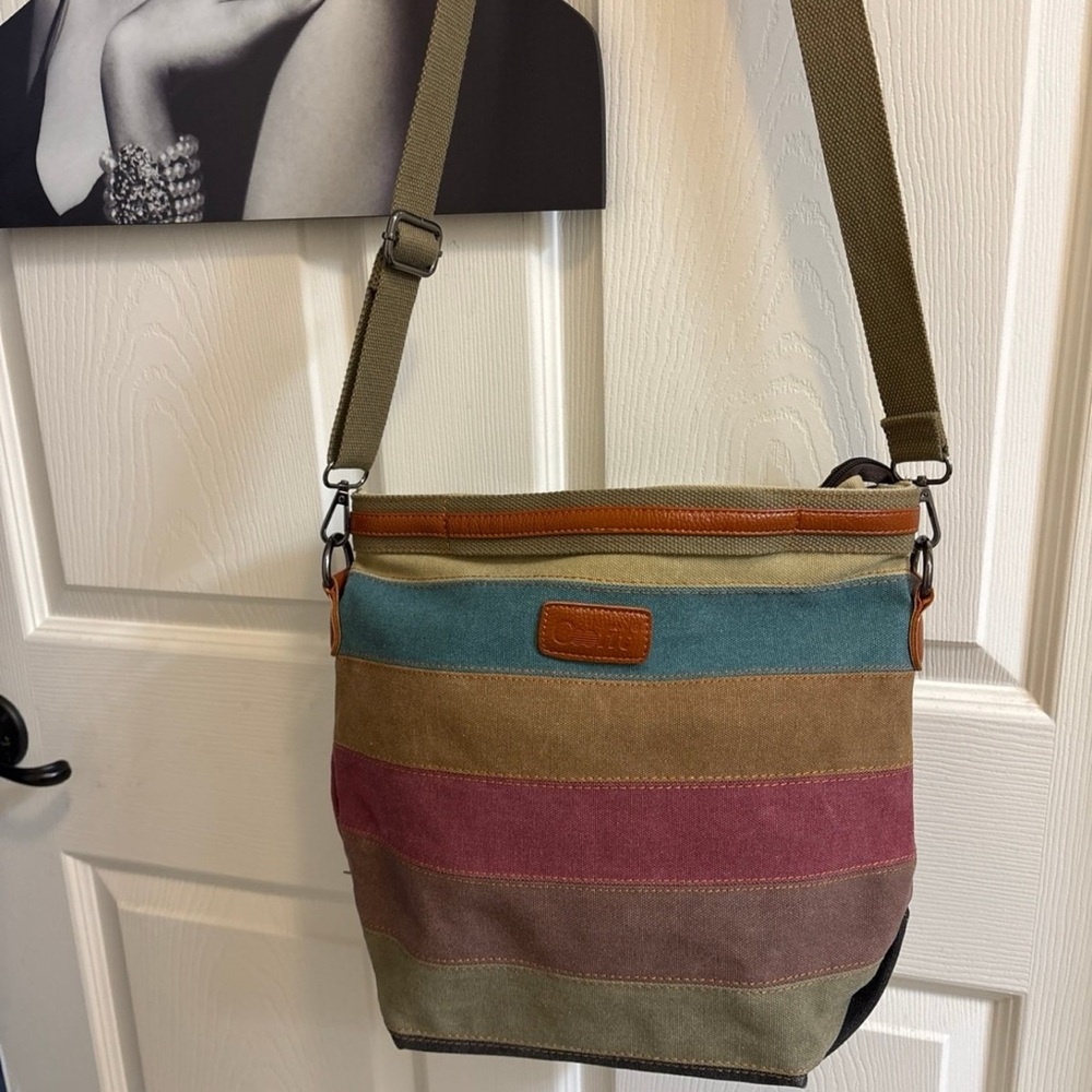 Multi Colored Striped Canvas Tote Shoulder Bag Casual Unisex Bag